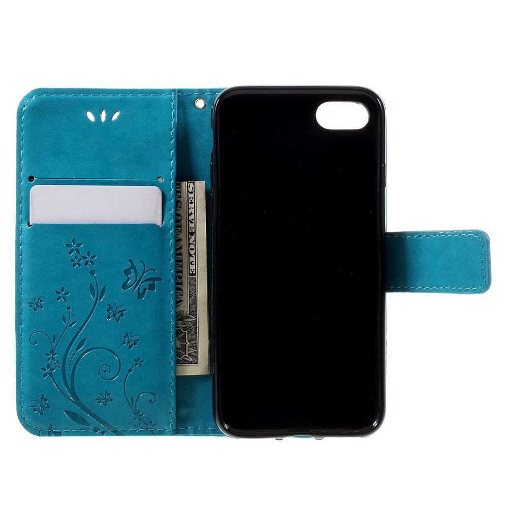 Funda de cuero con mariposas para iPhone 7/8/SE, azul