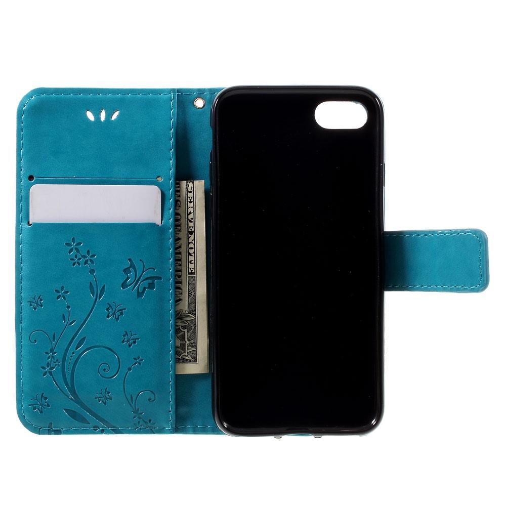 Funda de Cuero con Mariposas iPhone SE 2022, Azul