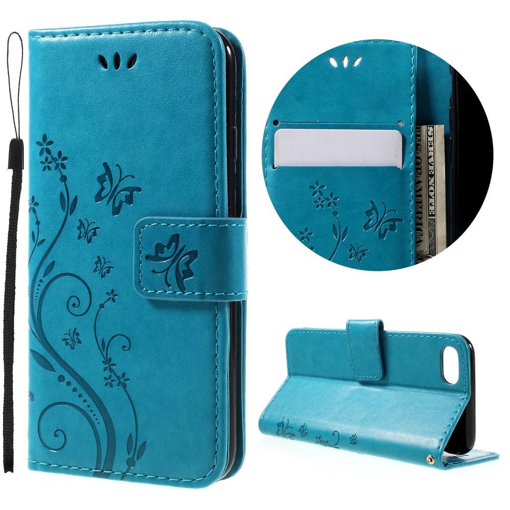 Funda de cuero con mariposas para iPhone 7, azul