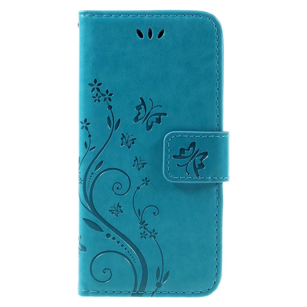 Funda de Cuero con Mariposas iPhone SE 2022, Azul