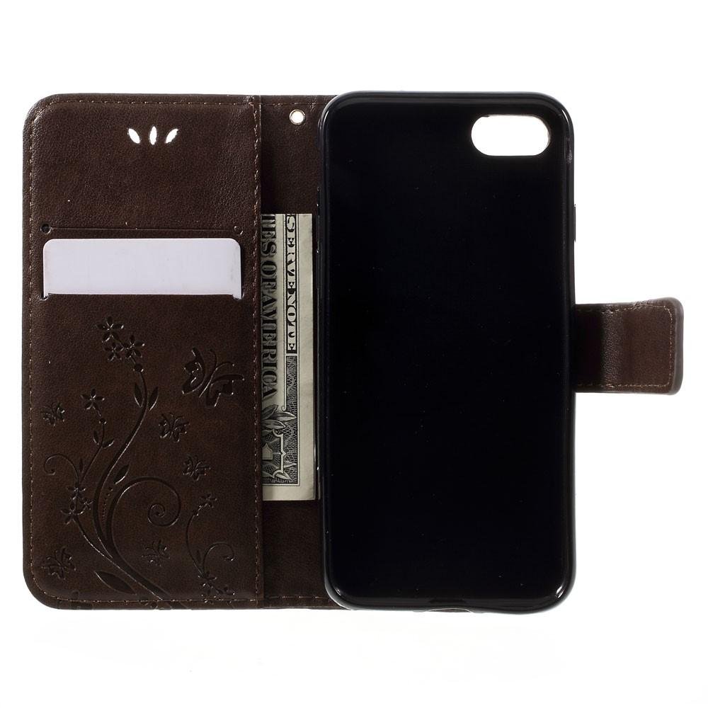 Funda de Cuero con Mariposas iPhone SE 2020/iPhone SE 2022/iPhone 8/iPhone 7, Marrón