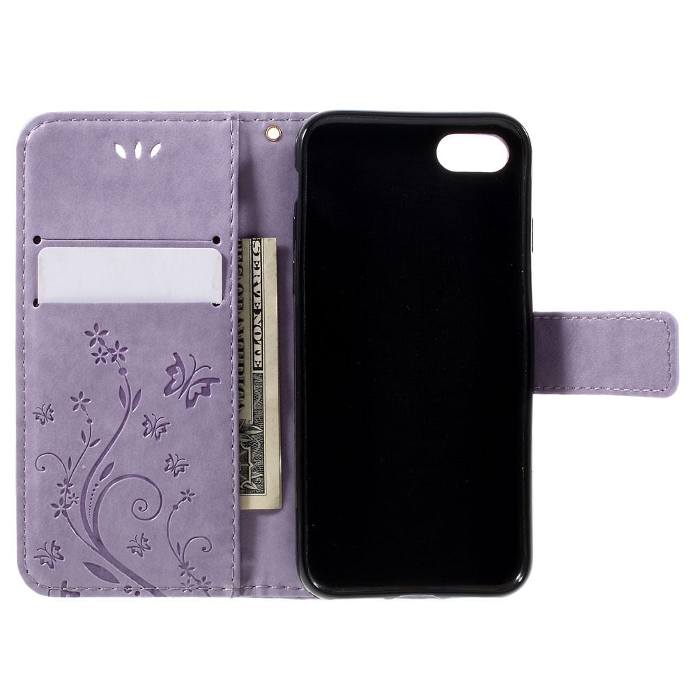 Funda de Cuero con Mariposas iPhone 8, Púrpura