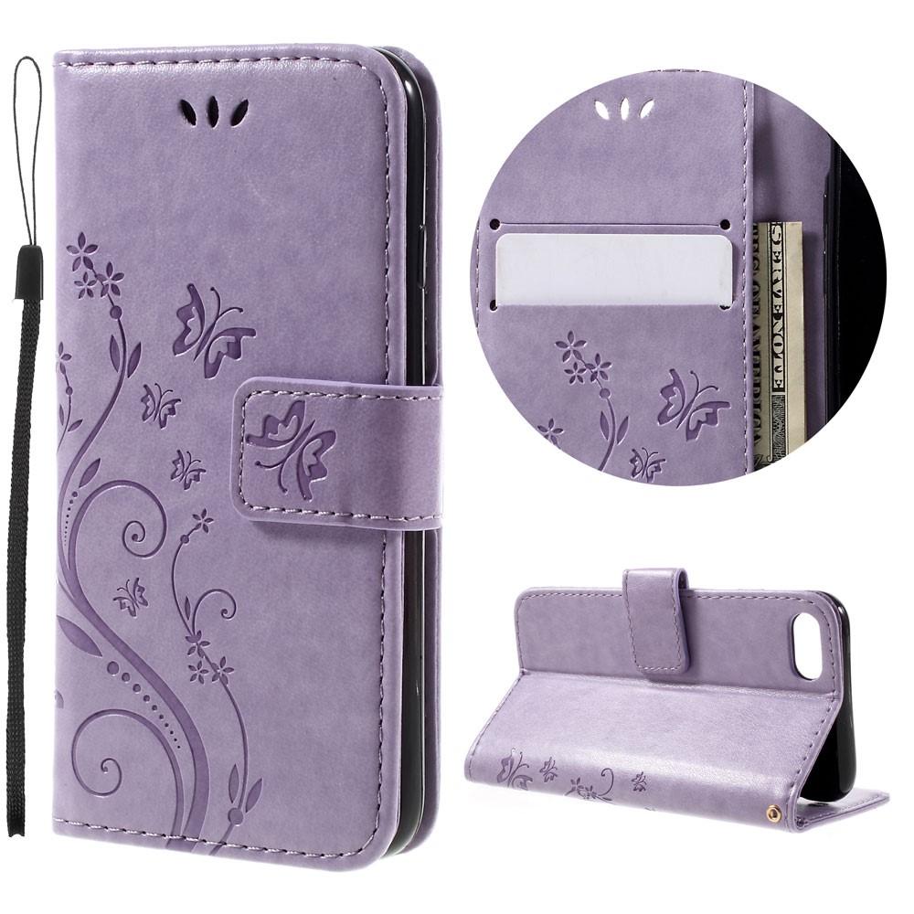 Funda de cuero con mariposas para iPhone SE (2022), violeta