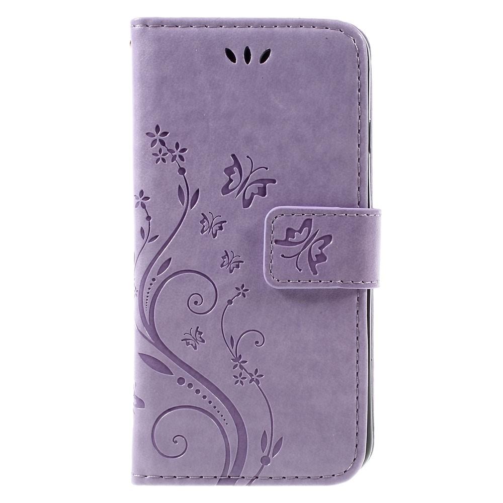 Funda de cuero con mariposas para iPhone SE (2022), violeta