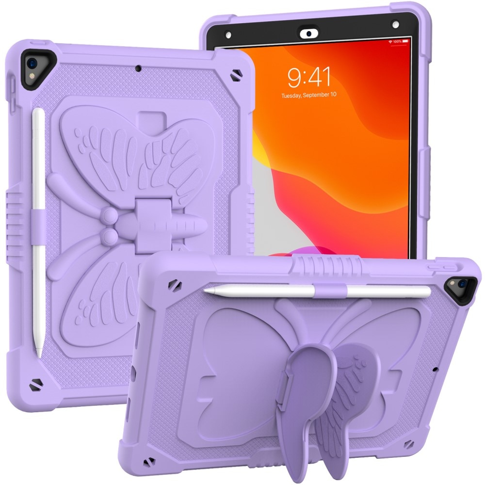 Funda híbrida con mariposas para iPad 10.2 9th Gen (2021) con bandolera lila