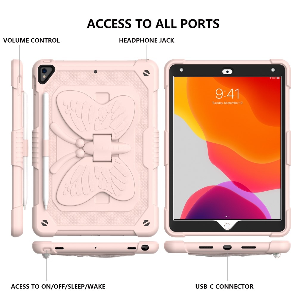 Funda híbrida con mariposas para iPad 10.2 7th Gen (2019) con bandolera rosado