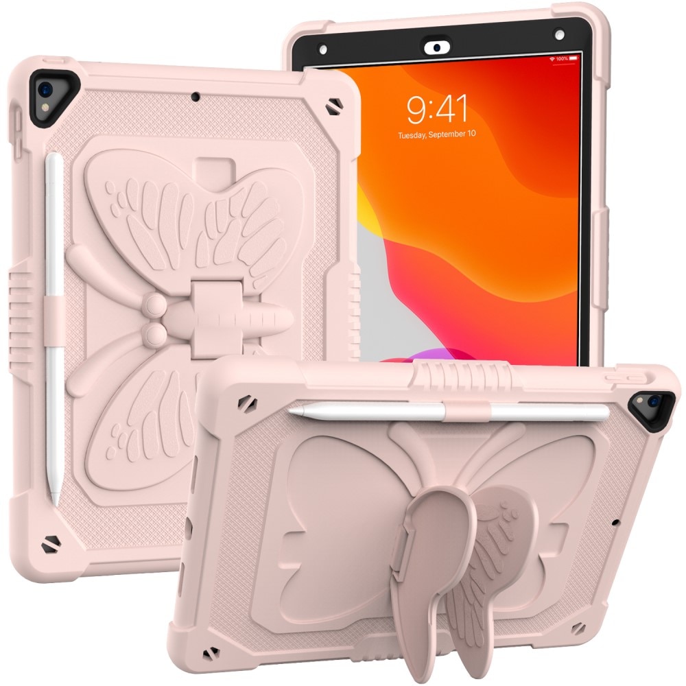 Funda híbrida con mariposas para iPad 10.2 8th Gen (2020) con bandolera rosado