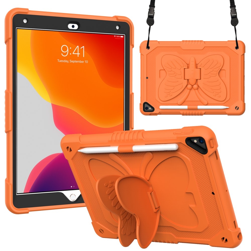 Funda híbrida con mariposas para iPad 10.2 9th Gen (2021) con bandolera naranja