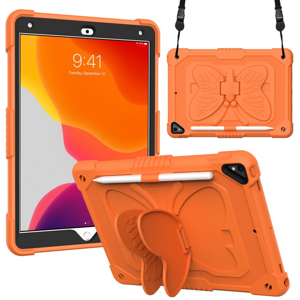 Funda híbrida con mariposas para iPad 10.2 8th Gen (2020) con bandolera naranja