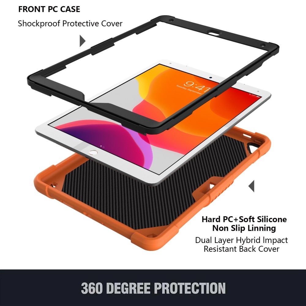 Funda híbrida con mariposas para iPad 10.2 7th Gen (2019) con bandolera naranja