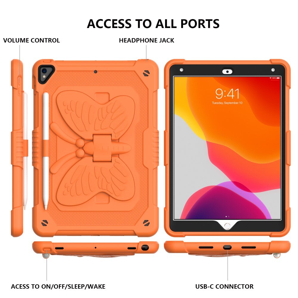 Funda híbrida con mariposas para iPad 10.2 8th Gen (2020) con bandolera naranja