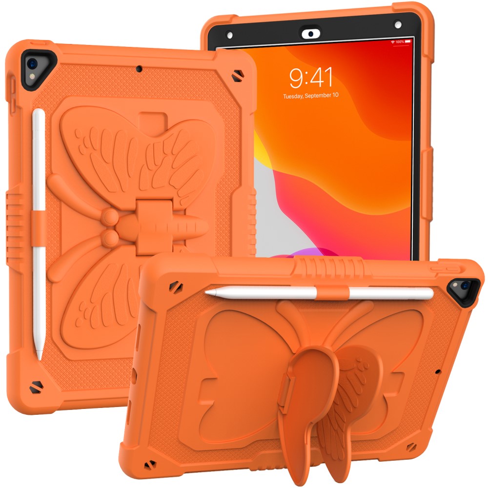 Funda híbrida con mariposas para iPad 10.2 8th Gen (2020) con bandolera naranja