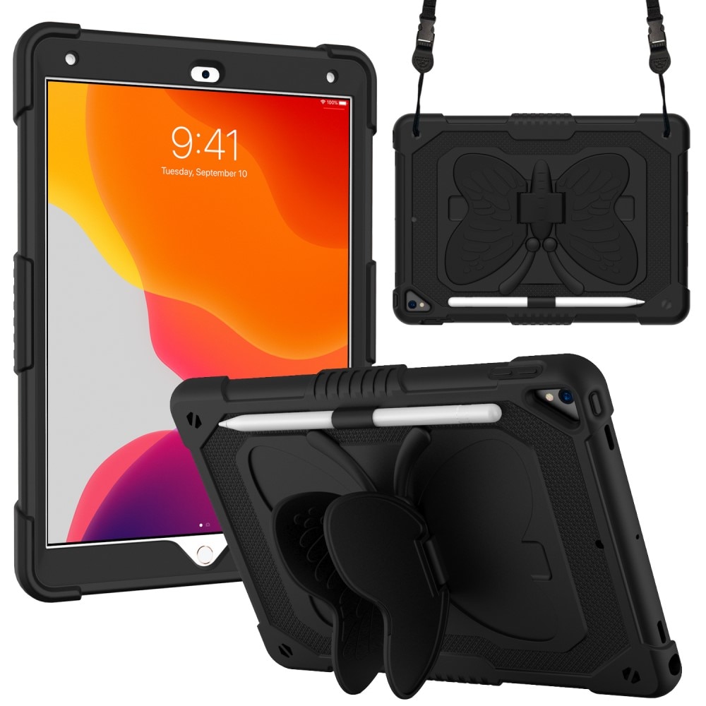 Funda híbrida con mariposas para iPad 10.2 7th Gen (2019) con bandolera negro