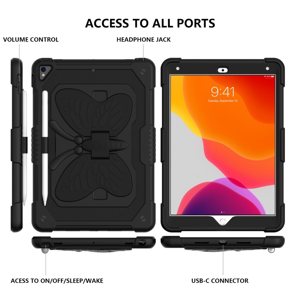 Funda híbrida con mariposas para iPad 10.2 7th Gen (2019) con bandolera negro