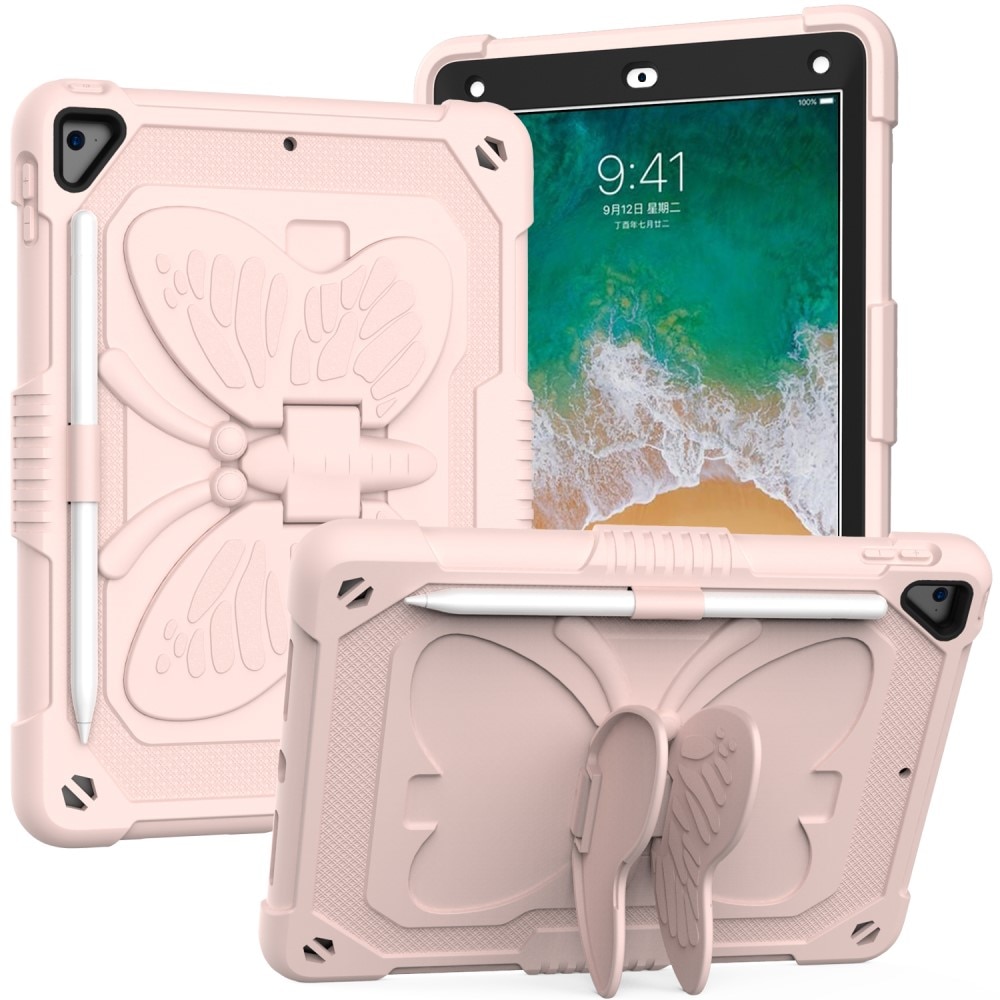 Funda híbrida con mariposas para iPad 9.7 5th Gen (2017) con bandolera rosado