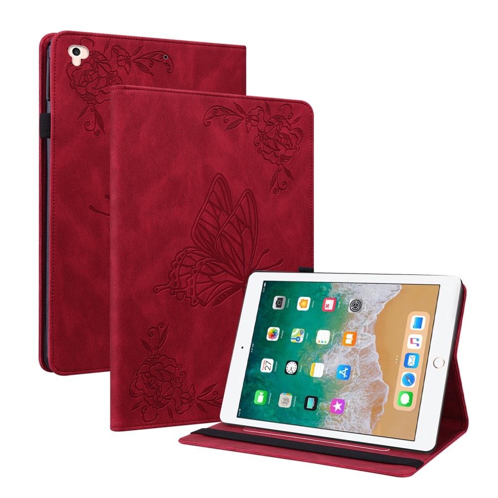 Funda de cuero con mariposas iPad 9.7 6th Gen (2018) rojo