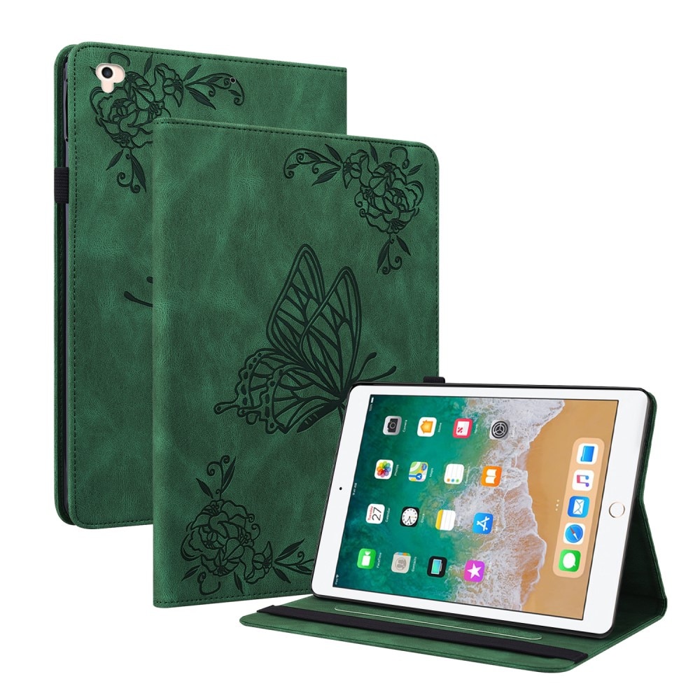 Funda de cuero con mariposas iPad 9.7 5th Gen (2017) verde