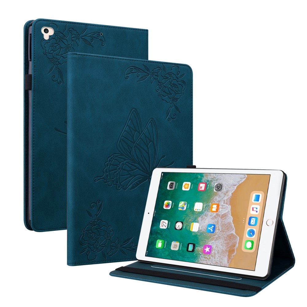 Funda de cuero con mariposas iPad 9.7 5th Gen (2017) azul