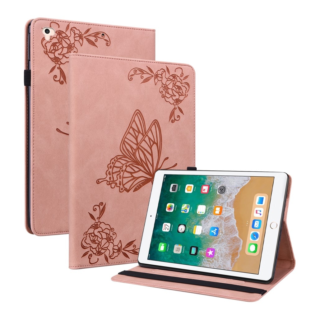 Funda de cuero con mariposas iPad 9.7 5th Gen (2017) rosado