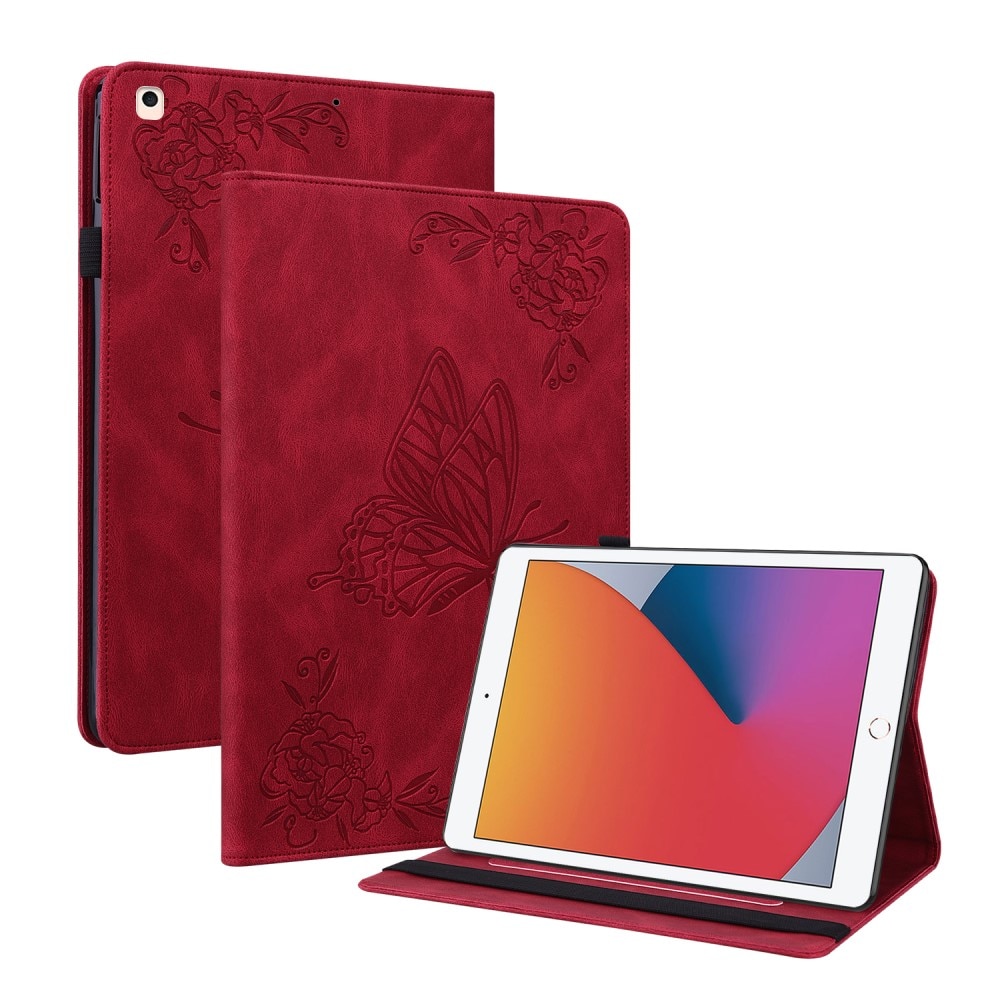 Funda de cuero con mariposas iPad 10.2 9th Gen (2021) rojo