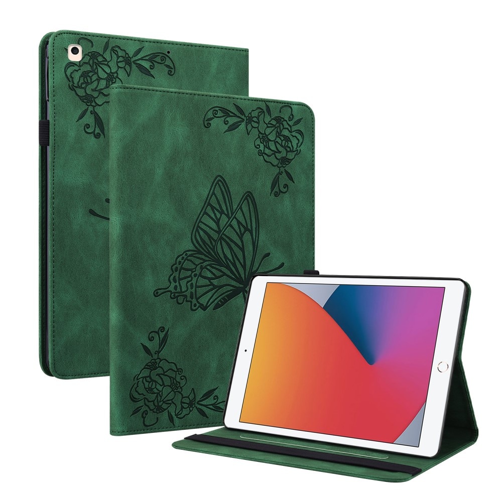 Funda de cuero con mariposas iPad 10.2 verde