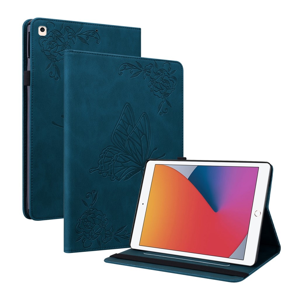 Funda de cuero con mariposas iPad 10.2 9th Gen (2021) azul