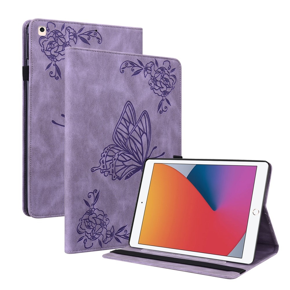 Funda de cuero con mariposas iPad 10.2 violeta