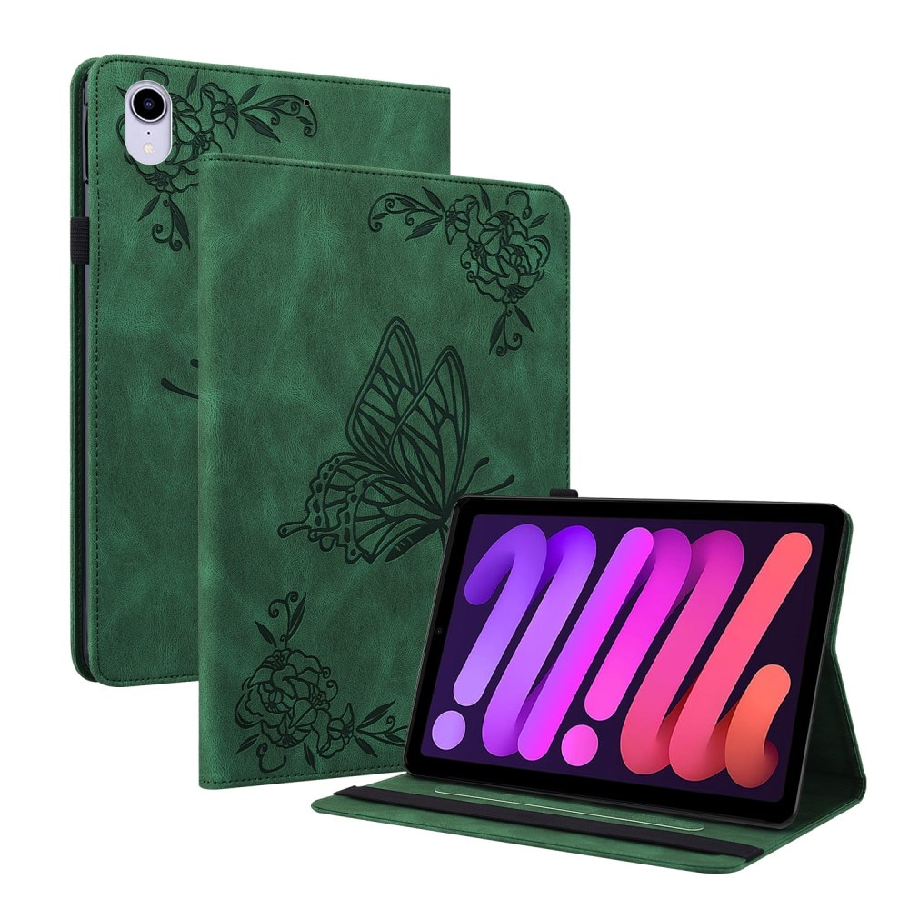 Funda de cuero con mariposas Apple iPad Mini 7th Gen (2024) Verde