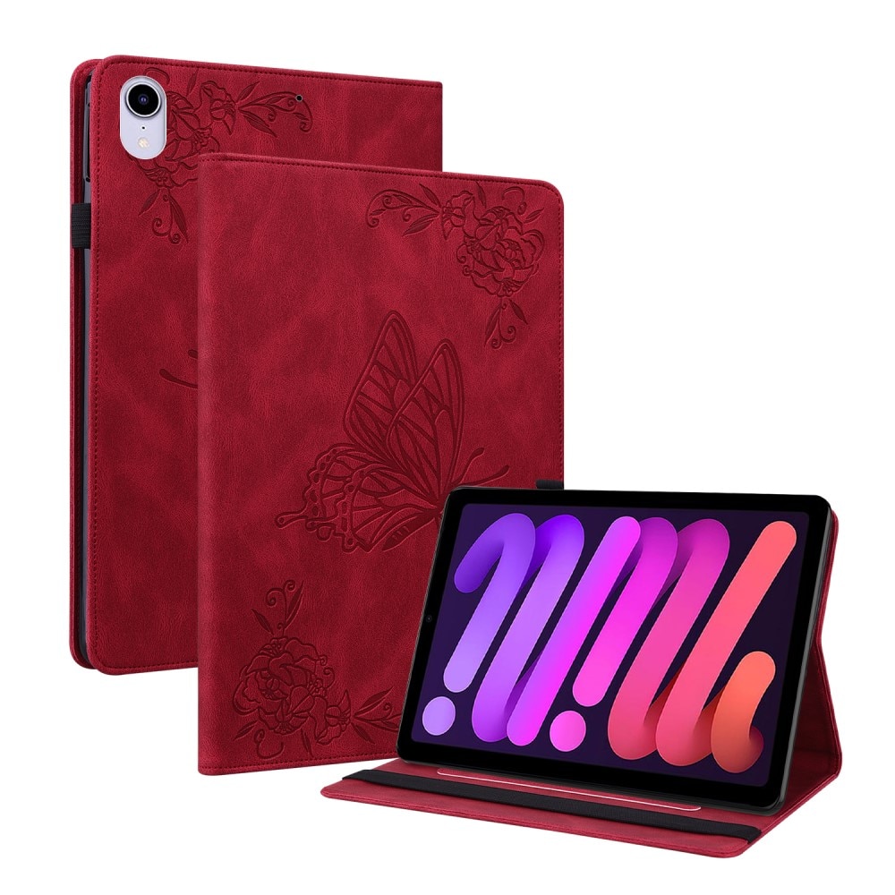 Funda de cuero con mariposas Apple iPad Mini 7th Gen (2024) Rojo