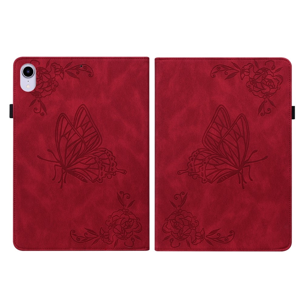 Funda de cuero con mariposas Apple iPad Mini 7th Gen (2024) Rojo