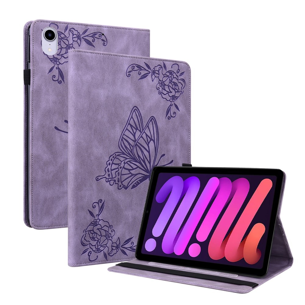 Funda de cuero con mariposas Apple iPad Mini 7th Gen (2024) Púrpura