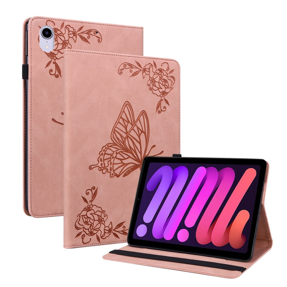 Funda de cuero con mariposas Apple iPad Mini 7th Gen (2024) Rosa