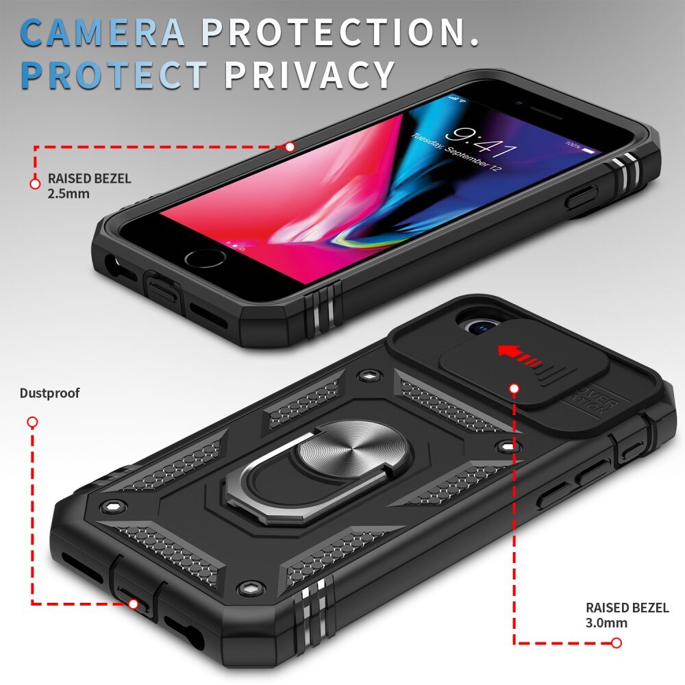 Funda híbrida Ring y Protector Cámara Apple iPhone SE 2020/iPhone SE 2022/iPhone 8/iPhone 7 Negro