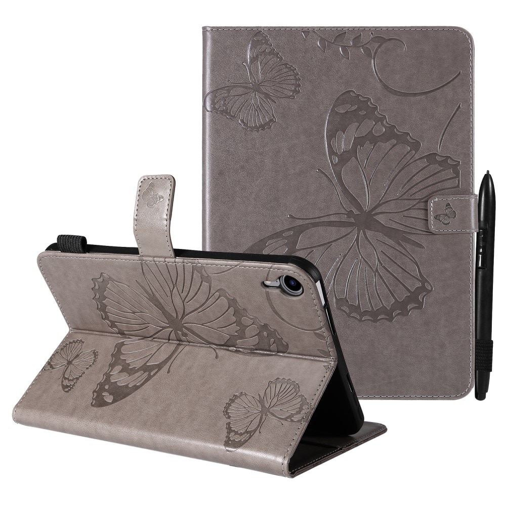 Funda de cuero con mariposas Apple iPad Mini 7th Gen (2024) Gris