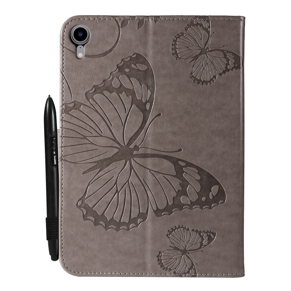 Funda de cuero con mariposas Apple iPad Mini 7th Gen (2024) Gris