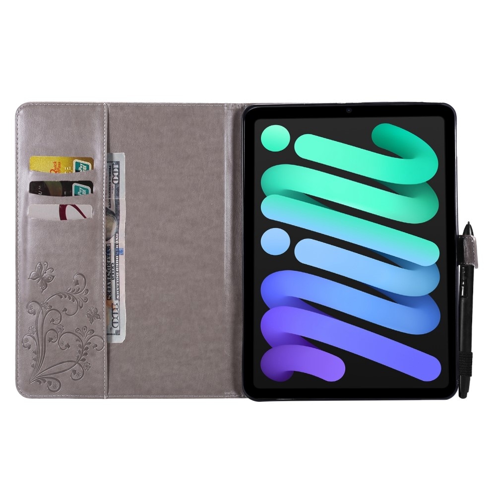 Funda de cuero con mariposas Apple iPad Mini 7th Gen (2024) Gris