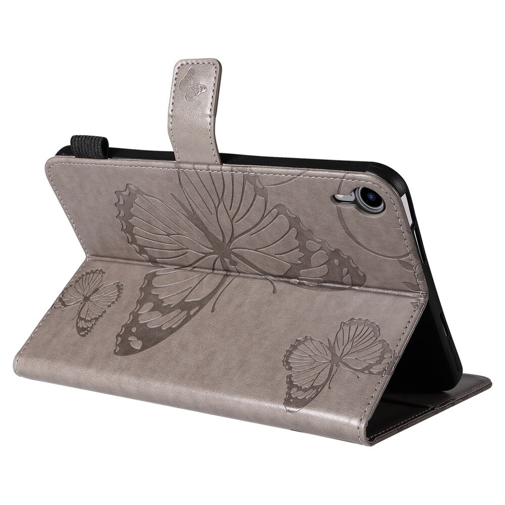 Funda de cuero con mariposas Apple iPad Mini 7th Gen (2024) Gris