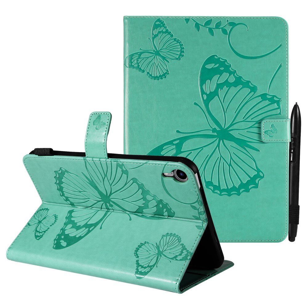 Funda de cuero con mariposas iPad Mini 6 2021 Verde