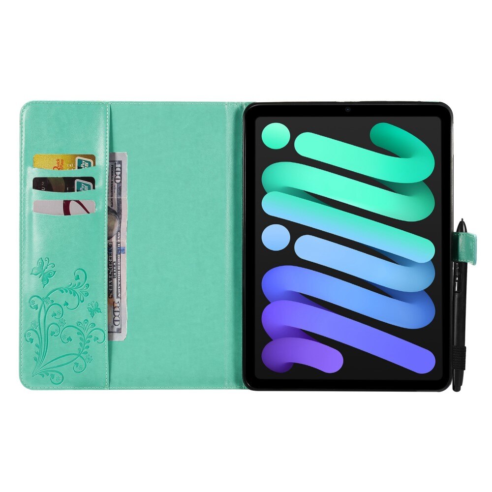 Funda de cuero con mariposas   Verde