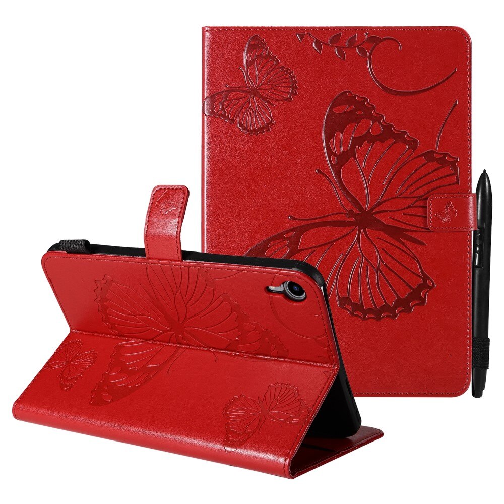 Funda de cuero con mariposas iPad Mini 6th Gen (2021) Rojo