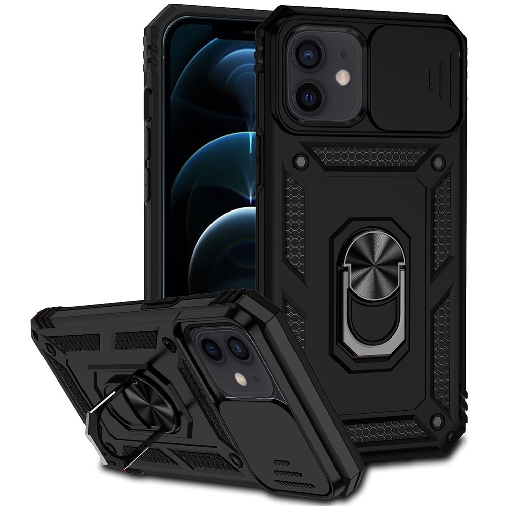 Funda híbrida Ring y Protector Cámara iPhone 12/iPhone 12 Pro Negro