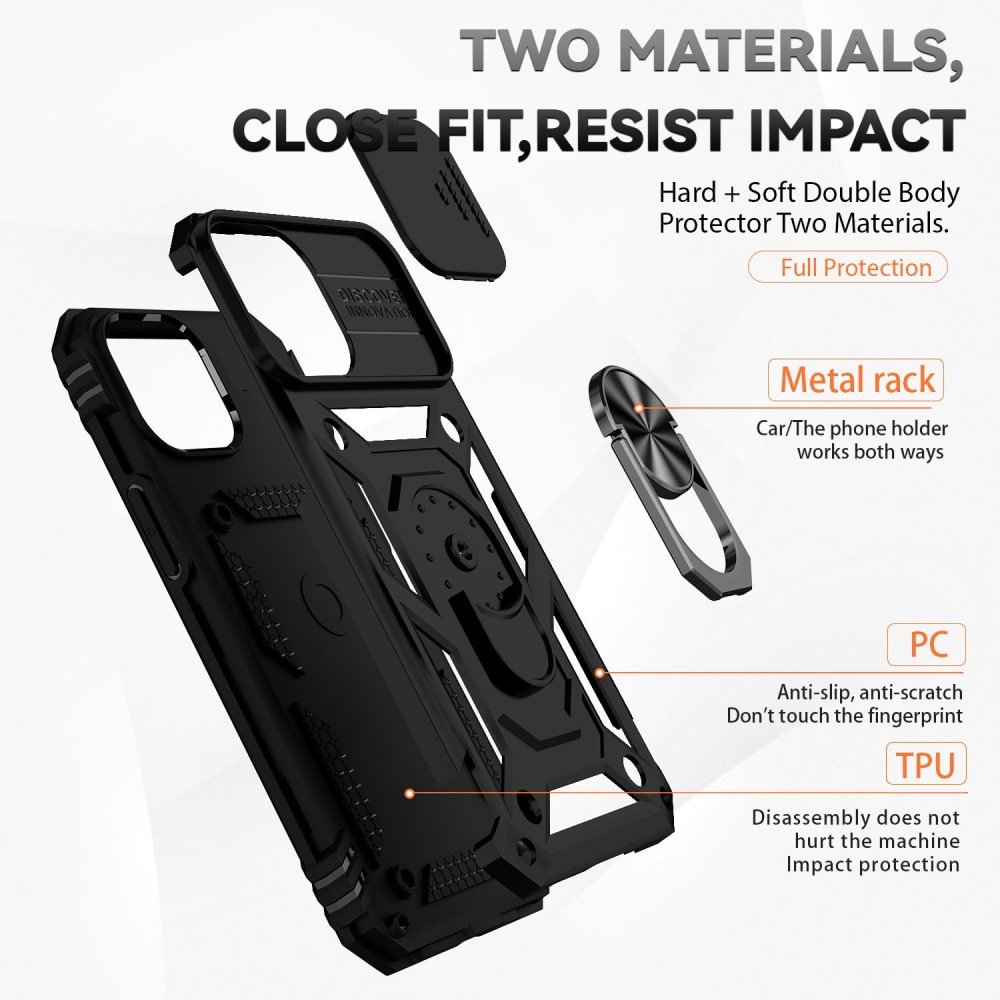 Funda híbrida Ring y Protector Cámara iPhone 12/iPhone 12 Pro Negro