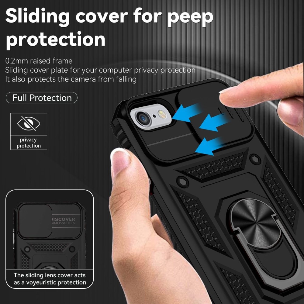 Funda híbrida Ring y Protector Cámara iPhone 7 Negro