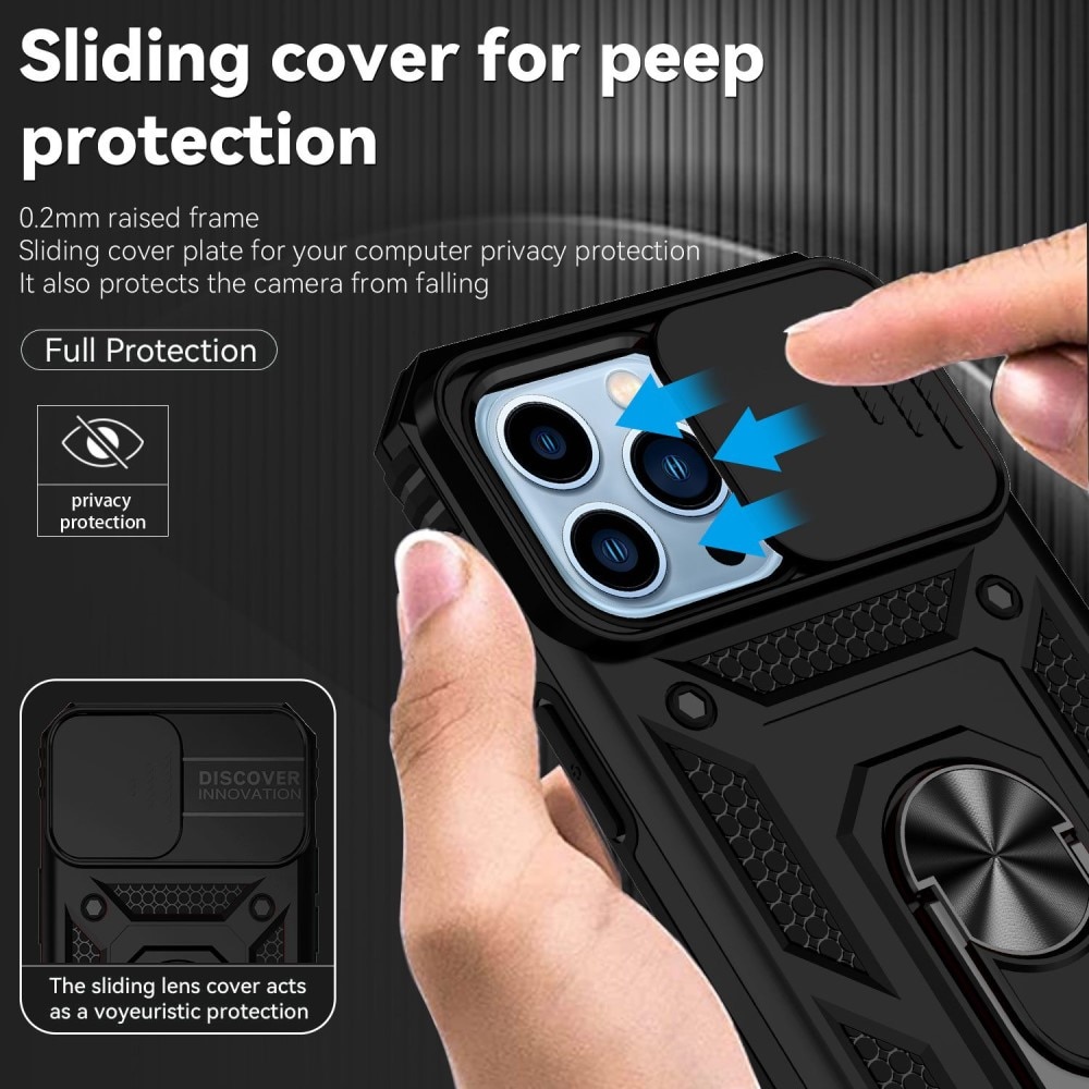 Funda híbrida Ring y Protector Cámara iPhone 13 Pro Max Negro