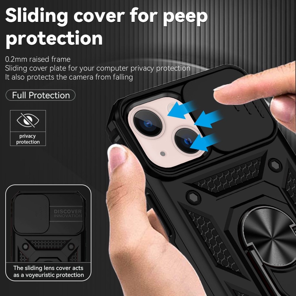 Funda híbrida Ring y Protector Cámara iPhone 13 Mini Negro