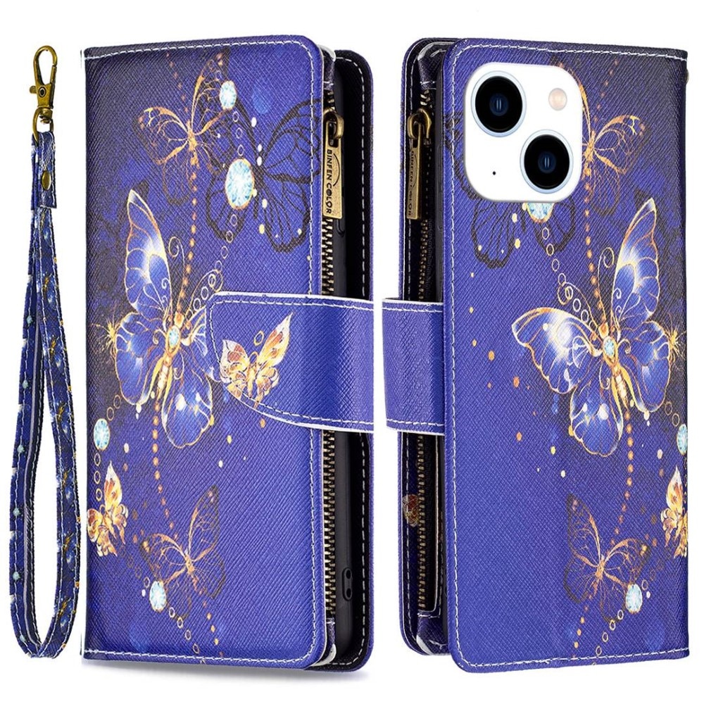 Funda tipo billetera iPhone 14 Mariposas violetas