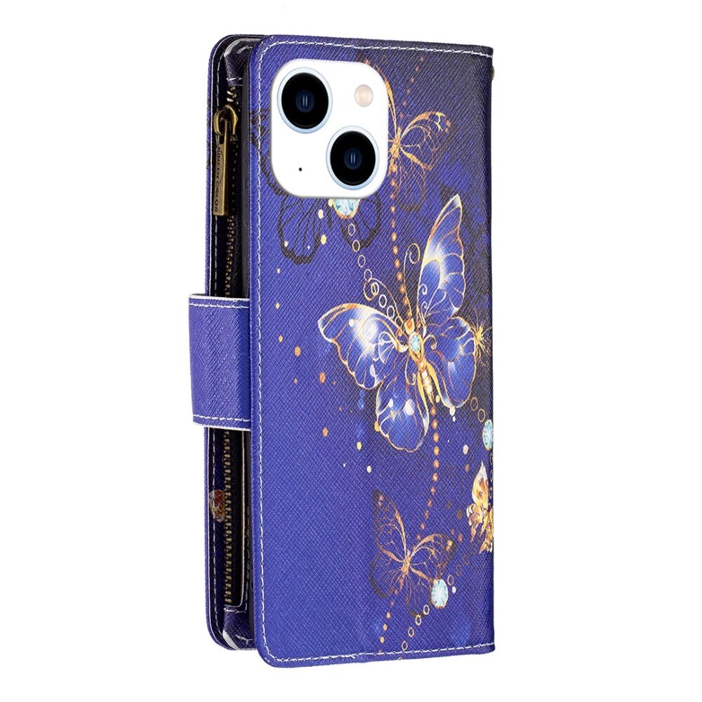 Funda tipo billetera iPhone 14 Mariposas violetas