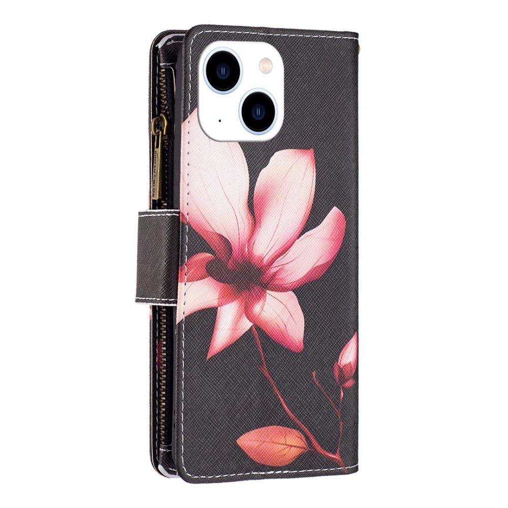 Funda tipo billetera iPhone 14 Flor rosa