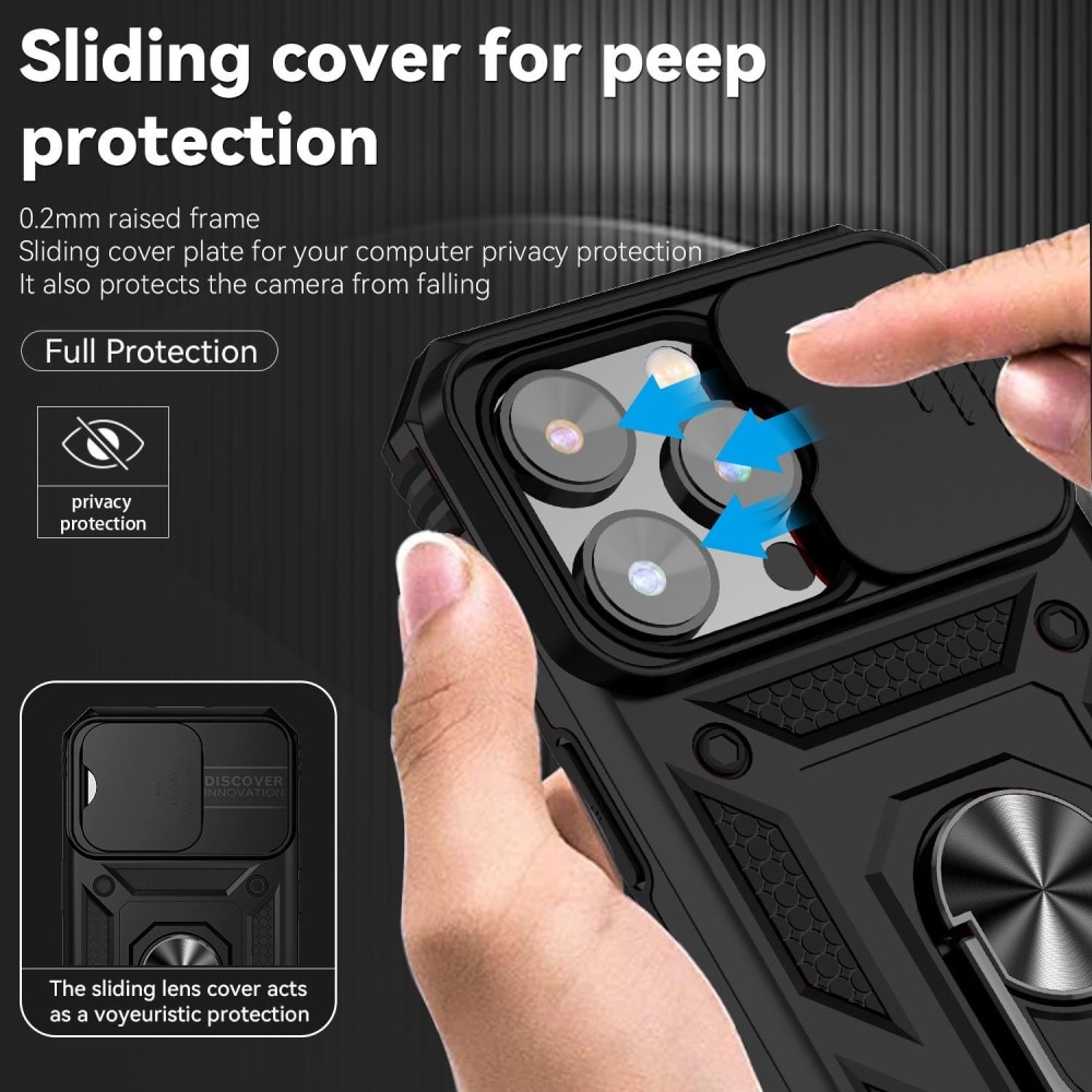 Funda híbrida Ring y Protector Cámara iPhone 14 Pro Max Negro