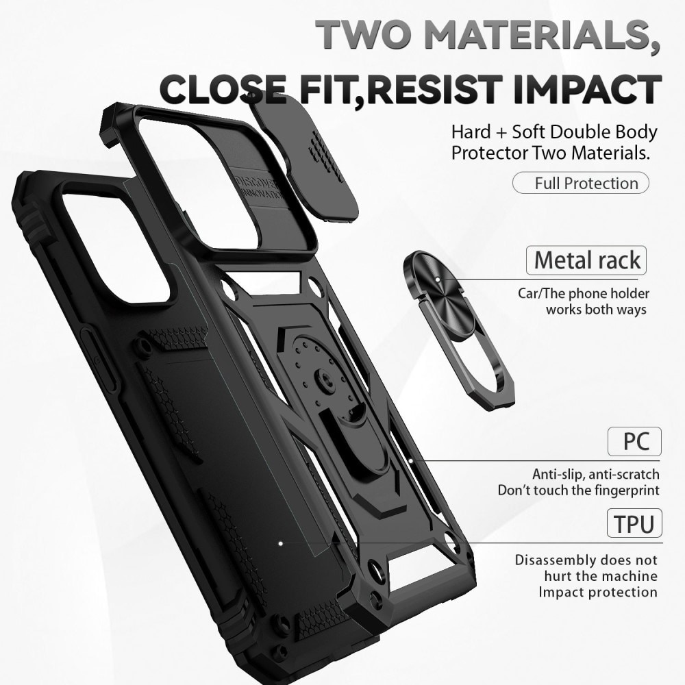 Funda híbrida Ring y Protector Cámara iPhone 14 Pro Negro